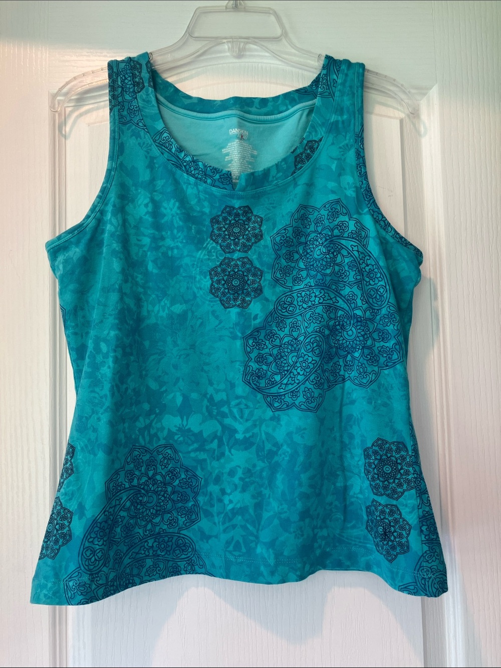 Danskin Now Teal Printed Sleeveless Tank Top